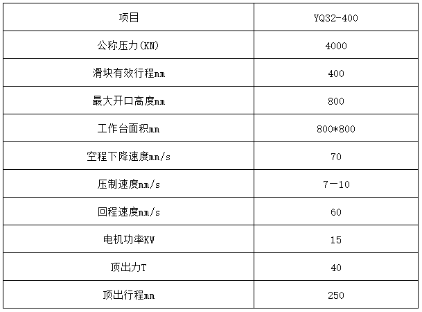 400噸四(si)柱拉伸液(ye)壓機技術(shu)參數