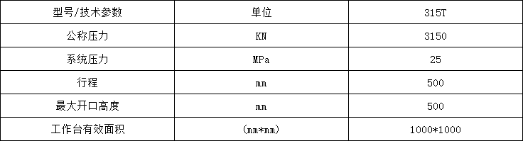 315噸四梁(liang)四柱液(ye)壓機參(can)數 315噸四(si)梁四柱(zhu)液壓機(ji)參數